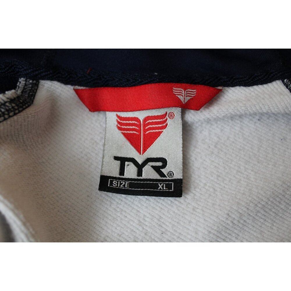 TYR Mens XL Navy Blue White Full Zip Hoodie Sweatshirt Athletic Performance - Picture 3 of 4